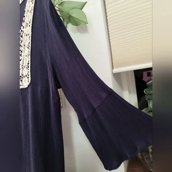 Agenda Floral Embroidered Boho Blue Tunic Blouse Top - Picture 9 of 9